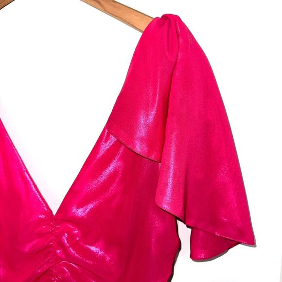 SOLD πNWT Lovers + Friends Kana Ruched Metallic Barbiecore Mini Dress Size L - Picture 6 of 16